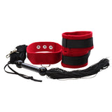 Includes two wrist/ankle restraints with 112 cm long connector straps, one 35,5 cm long rubber whip, one soft collar and one nylon leash.