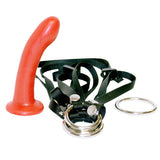 Double-penetration harness and dildo set designed for even penetration
