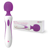 Vibrating bodywand massager made of silicone and ABS.