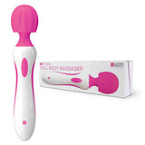 Vibrating bodywand massager made of silicone and ABS.