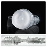 The Fleshlight Ice offers all the same super-soft pleasures of the original Fleshlight, but with a clear sleeve color and case for enhanced visual stimulation.