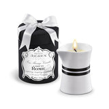 After the fragrant candle has been lighted its wax is melting to a comfortably warm massage oil which is indulging and nourishing the skin.